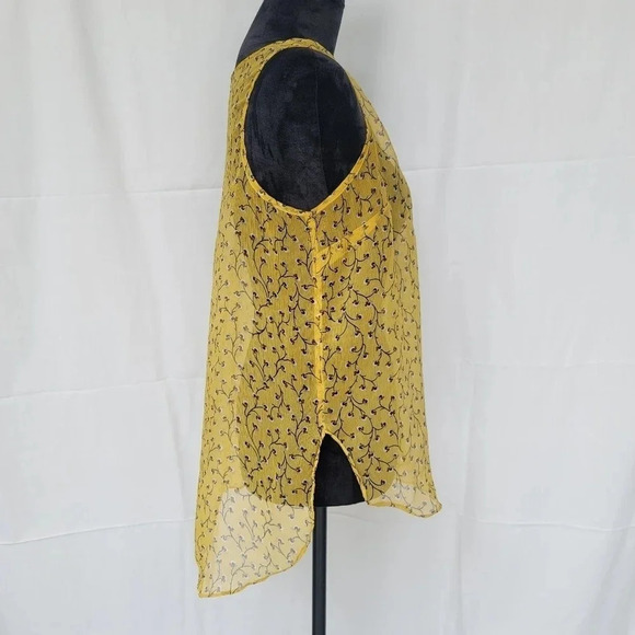 Women's Old Navy Yellow Flower Chiffon Blouse Sleeveless Sheer Top Sz Medium M - Picture 5 of 9